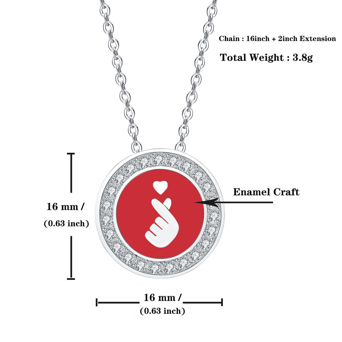 Emma Manor 925 Sterling Silver 5A CZ Diamond Enamel Finger Kiss Pendant Necklace for Women image 4