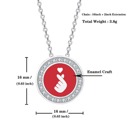 Emma Manor 925 Sterling Silver 5A CZ Diamond Enamel Finger Kiss Pendant Necklace for Women image 4