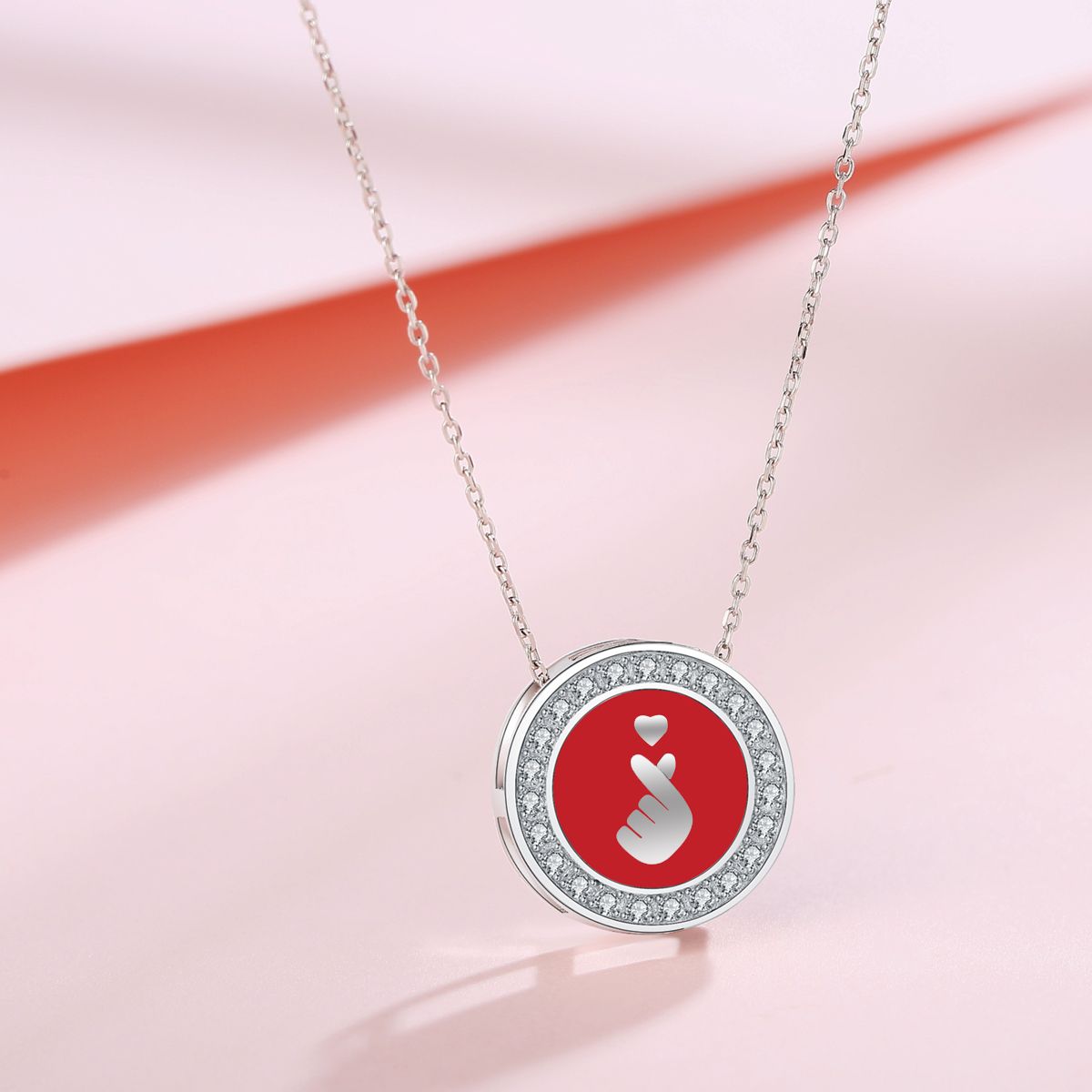 Emma Manor 925 Sterling Silver 5A CZ Diamond Enamel Finger Kiss Pendant Necklace for Women image 2