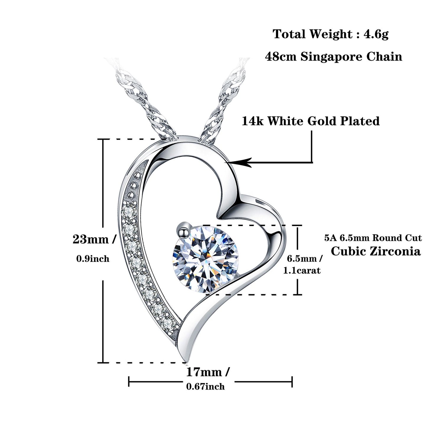 Emma Manor Heart Necklace 14K White Gold Plated Round Cut Cubic Zirconia Forever Lover Heart Pendant Necklace for Women  image 18