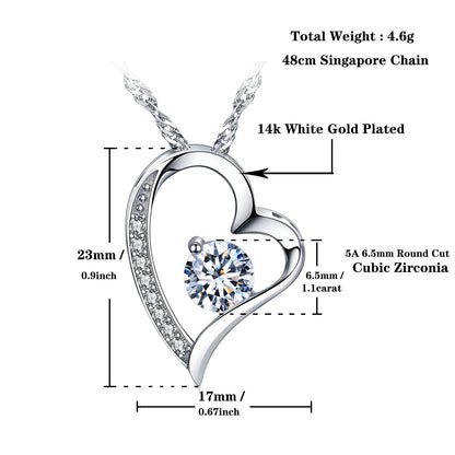 Emma Manor Heart Necklace 14K White Gold Plated Round Cut Cubic Zirconia Forever Lover Heart Pendant Necklace for Women  image 18