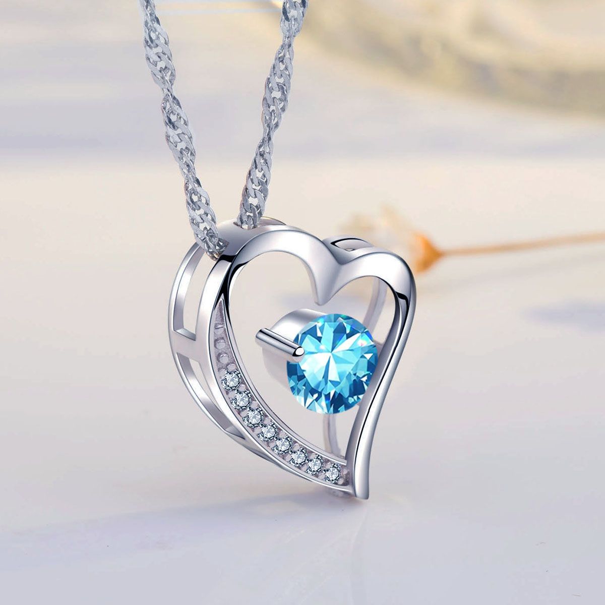 Emma Manor Heart Necklace 14K White Gold Plated Round Cut Cubic Zirconia Forever Lover Heart Pendant Necklace for Women  image 12