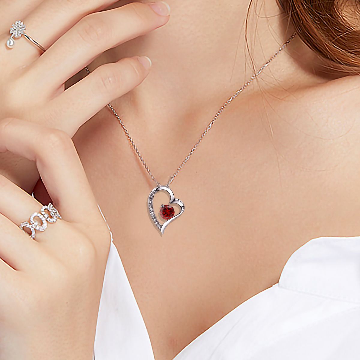 Emma Manor Heart Necklace 14K White Gold Plated Round Cut Cubic Zirconia Forever Lover Heart Pendant Necklace for Women  image 4