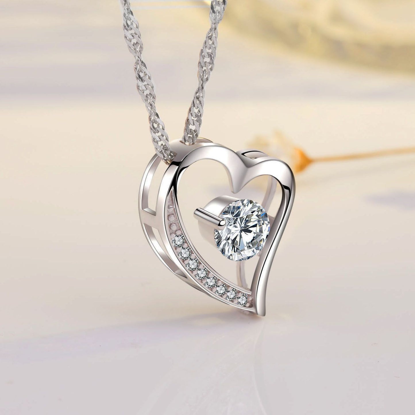 Emma Manor Heart Necklace 14K White Gold Plated Round Cut Cubic Zirconia Forever Lover Heart Pendant Necklace for Women  image 17