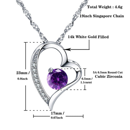 Emma Manor Heart Necklace 14K White Gold Plated Round Cut Cubic Zirconia Forever Lover Heart Pendant Necklace for Women  image 8