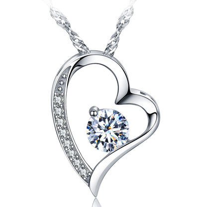 Emma Manor Heart Necklace 14K White Gold Plated Round Cut Cubic Zirconia Forever Lover Heart Pendant Necklace for Women  image 16