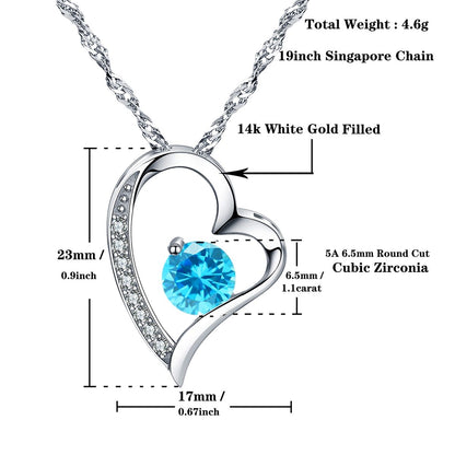 Emma Manor Heart Necklace 14K White Gold Plated Round Cut Cubic Zirconia Forever Lover Heart Pendant Necklace for Women  image 13
