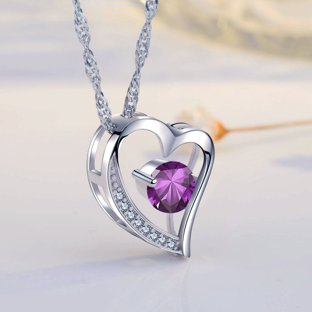 Emma Manor Heart Necklace 14K White Gold Plated Round Cut Cubic Zirconia Forever Lover Heart Pendant Necklace for Women  image 7