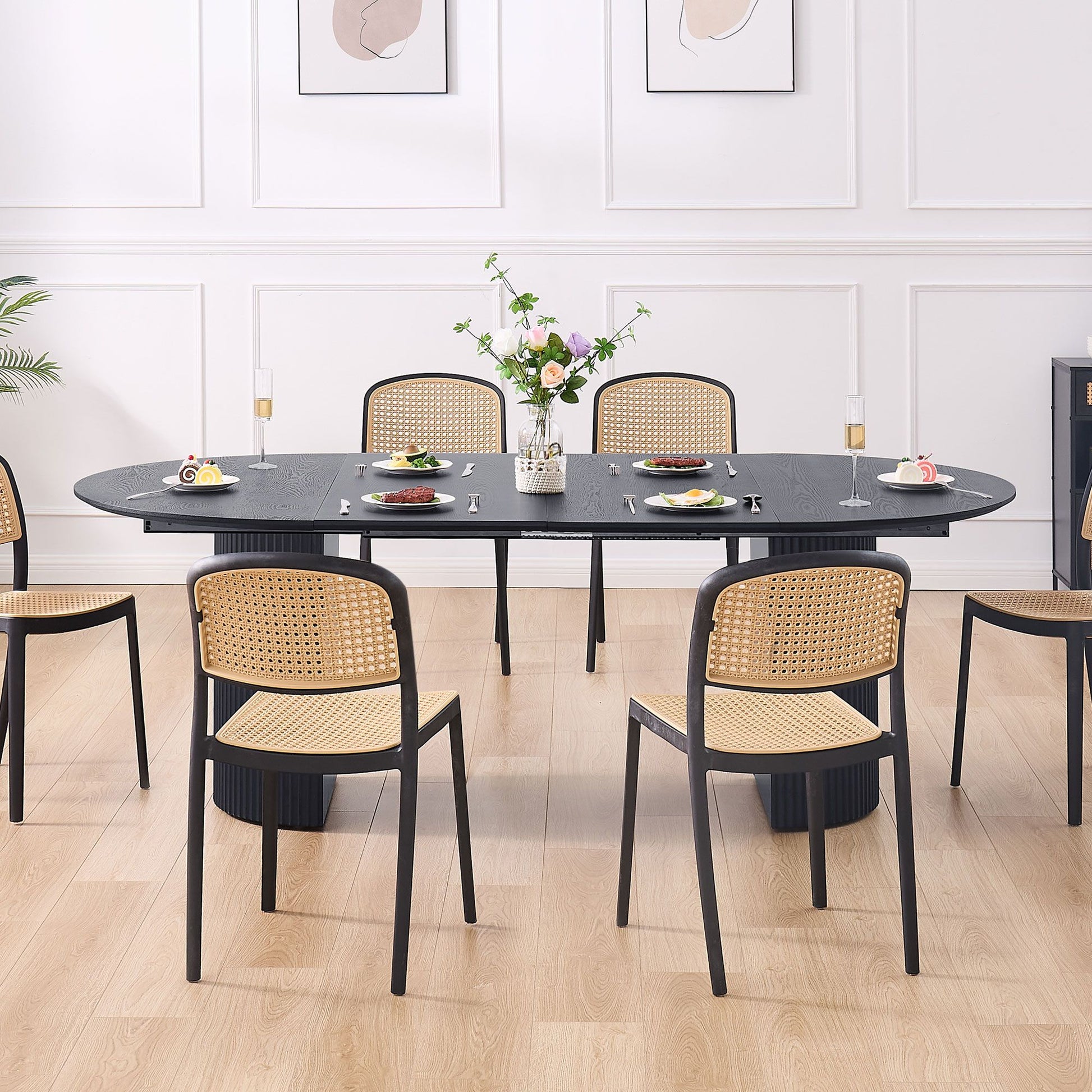 Expandable Dining Table,Solid Top Extending Table Modern Kitchen Table, Leisure Desk for Kitchen Dining Living Room Apar image 8