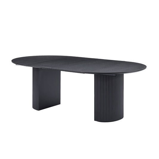 Expandable dining table black oval shape extended position