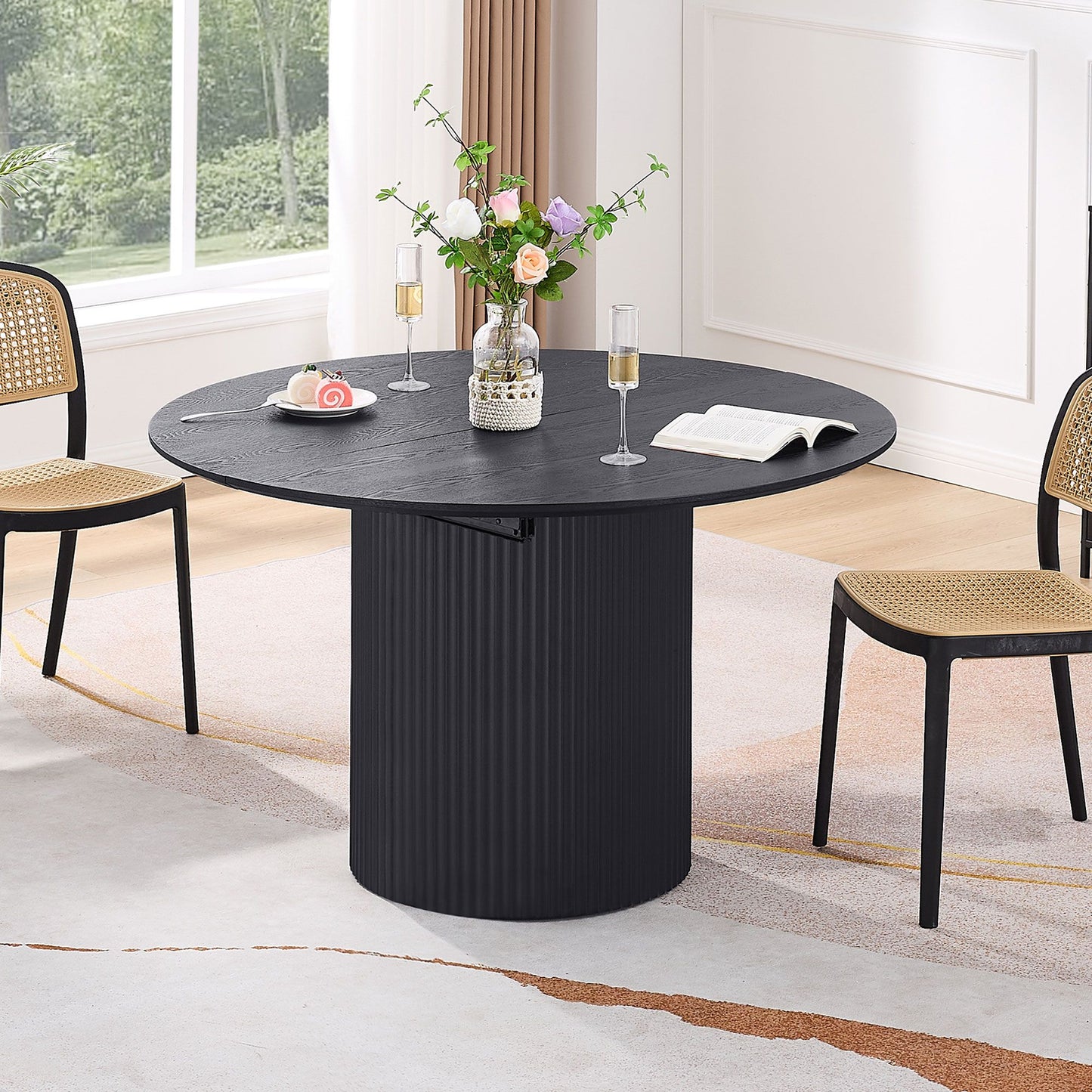 Expandable Dining Table,Solid Top Extending Table Modern Kitchen Table, Leisure Desk for Kitchen Dining Living Room Apar image 6