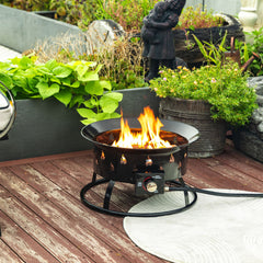 19" Propane Gas Fire Pit Table, 50000 BTU Round Steel Fire Pit for Outside Patio Deck Garden Backyard-Black