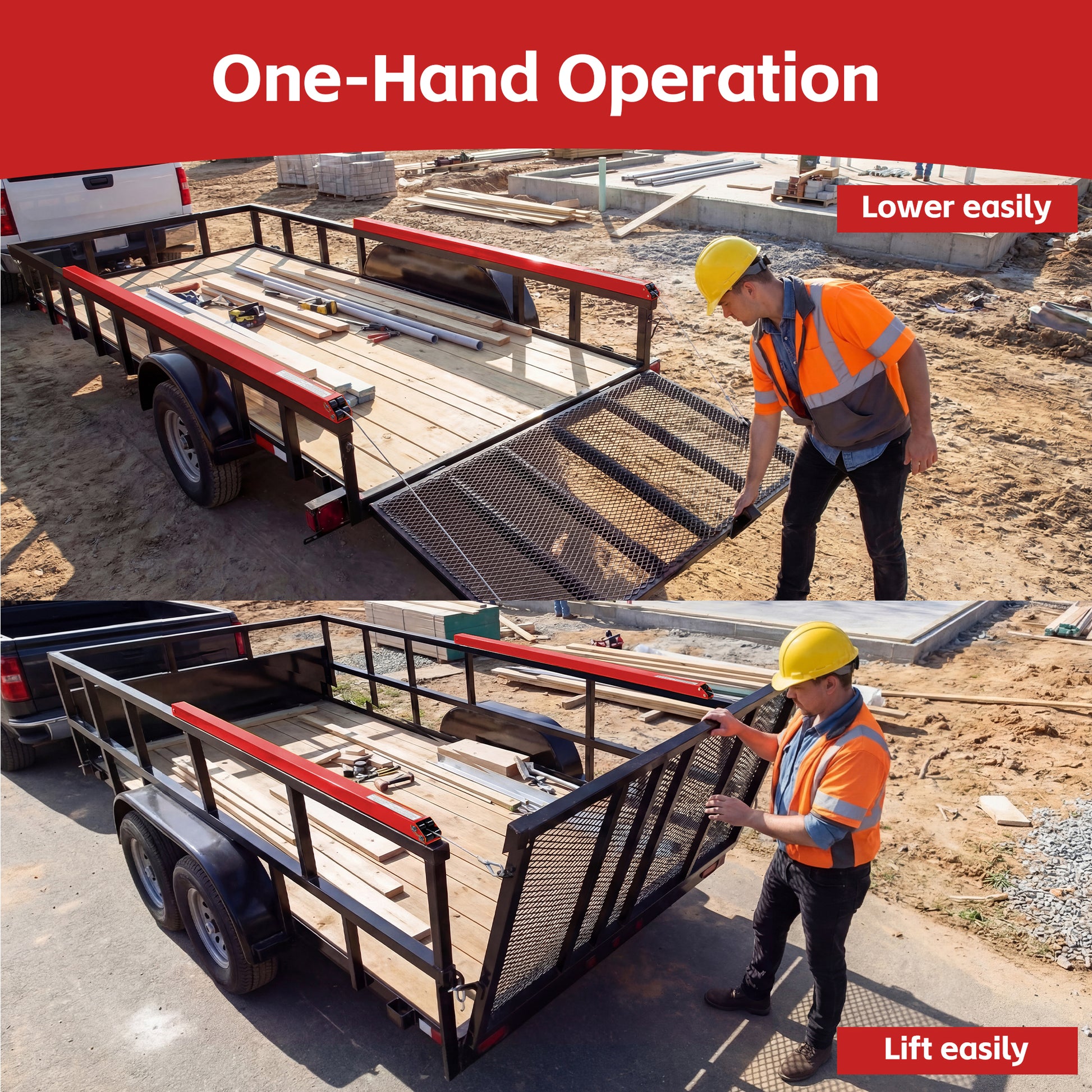Tailgate Utility Trailer Gate Liftgate Ramp Lift 2 Sided Lift Assist System Fit for Open Utility Trailers Tailgate and Ramp New Upgrades, Red image 6