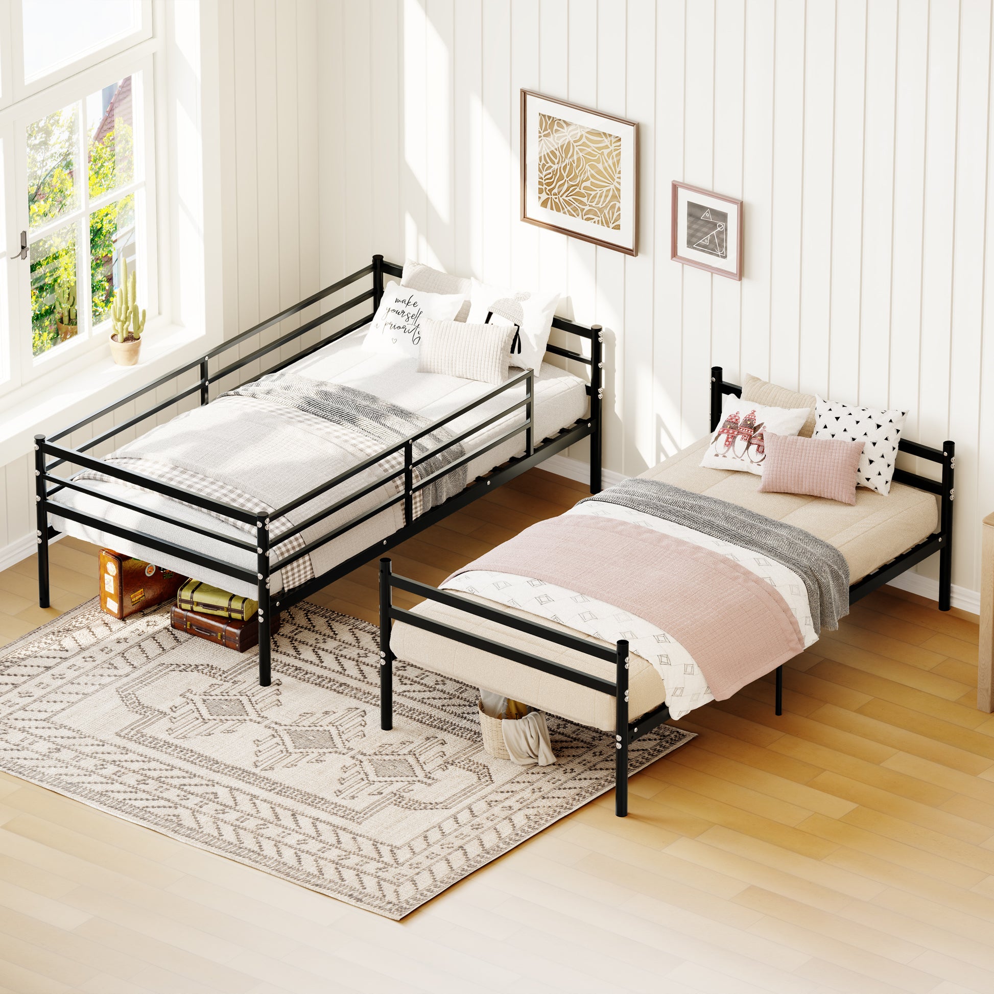 Bunk Bed Twin Over Twin for Kids/Teens/Adults Duty 2 Decker Bed with Flat Ladder, Metal Space Saver Bed with Stairs, Black image 10