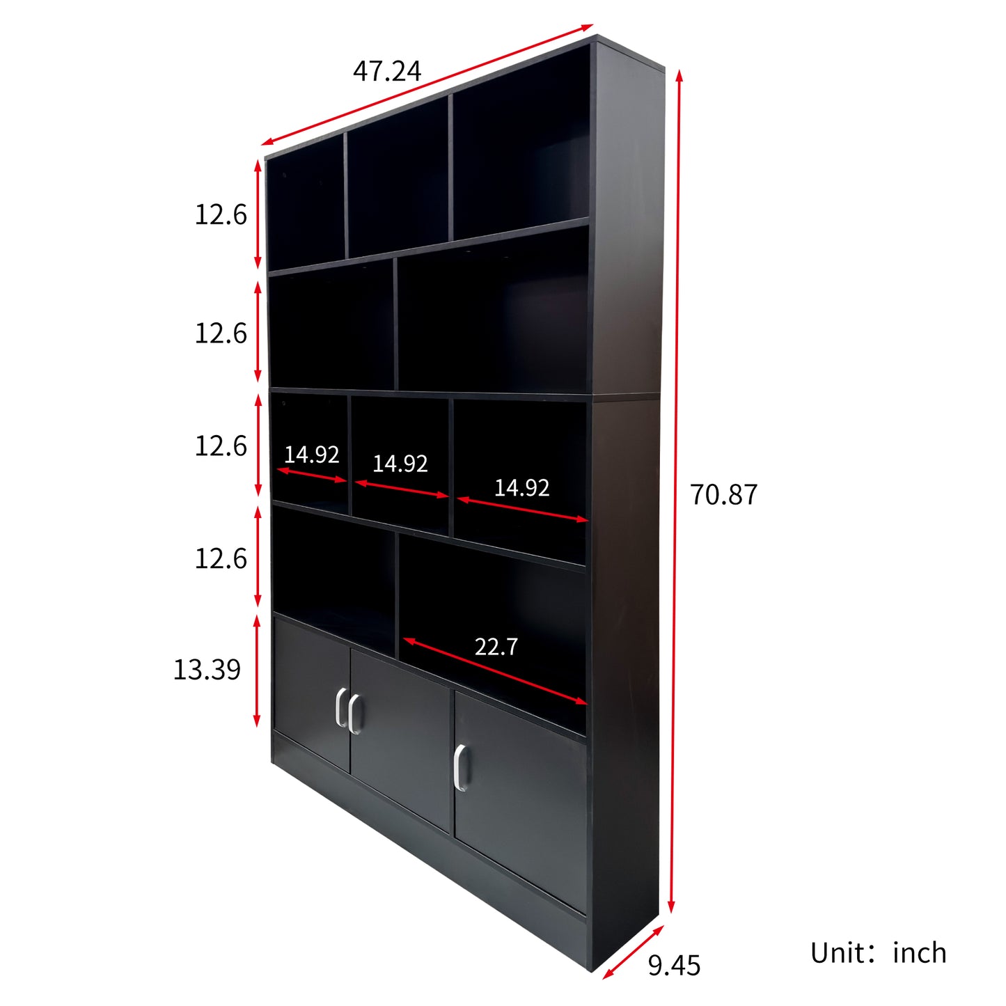 70.87" Tall Bookshelf with 10 Cubes and 3 Doors, 4-Tier Bookshelf, Open Shelf Bookcase with Cabinet, Modern Cube Storage Organizer for Living Room, and Office image 8