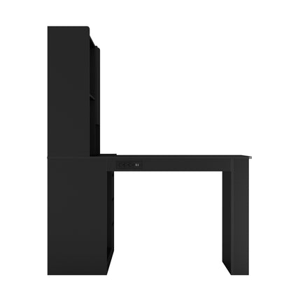 L Shaped Desk with Charger,Computer Desk with Drawers,Bookshelf, with LED Light,Modern Corner Desk,Home Office Desk,L-Shaped Study Table Writing Desk,Corner Gaming Computer Desk with Storage image 8