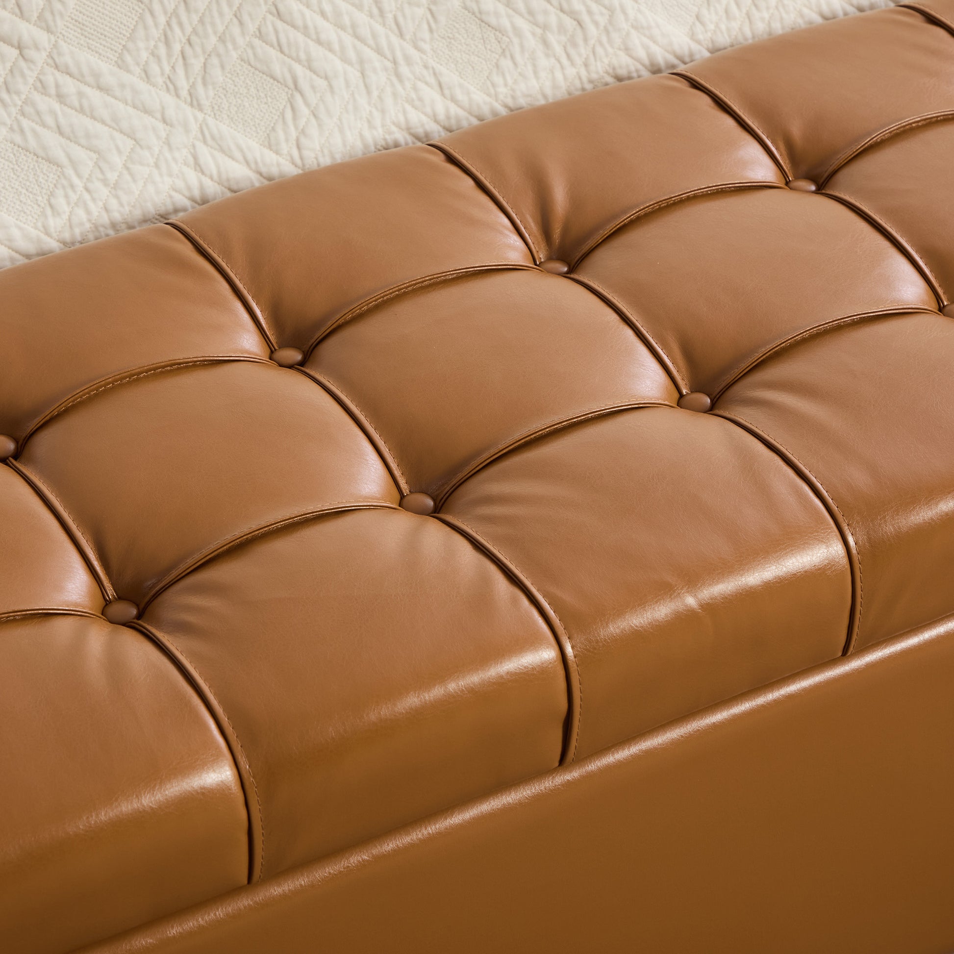 60.2'' Wide Upholstered PU Storage End of Bed Bench, Tufted Flip-Top Accent Window Bench Footrest Stool Ottoman with Legs for Living Room, Bedroom, Entryway, Dining Room, Dorm, Corner, Burnt Brown image 5