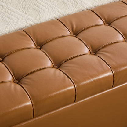 60.2'' Wide Upholstered PU Storage End of Bed Bench, Tufted Flip-Top Accent Window Bench Footrest Stool Ottoman with Legs for Living Room, Bedroom, Entryway, Dining Room, Dorm, Corner, Burnt Brown image 5