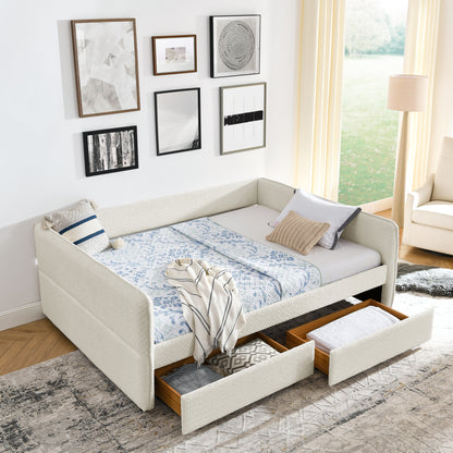 Daybed with Trundle Upholstered Tufted Sofa Bed, with Two Drawers, Queen Size, Boucle Fabric, Beige(88"x65.5"x29.5") image 1