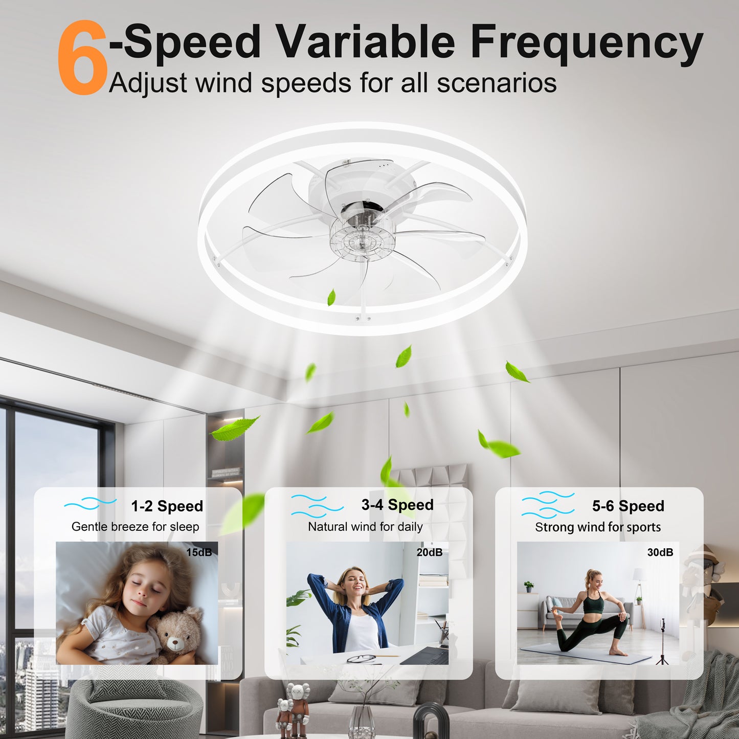 23.6 Inch Ceiling Fan with Light, Quiet DC Motor, Dimmable 3-Color Temperature 3000K-6500K, APP & Remote Control, With Timing image 6