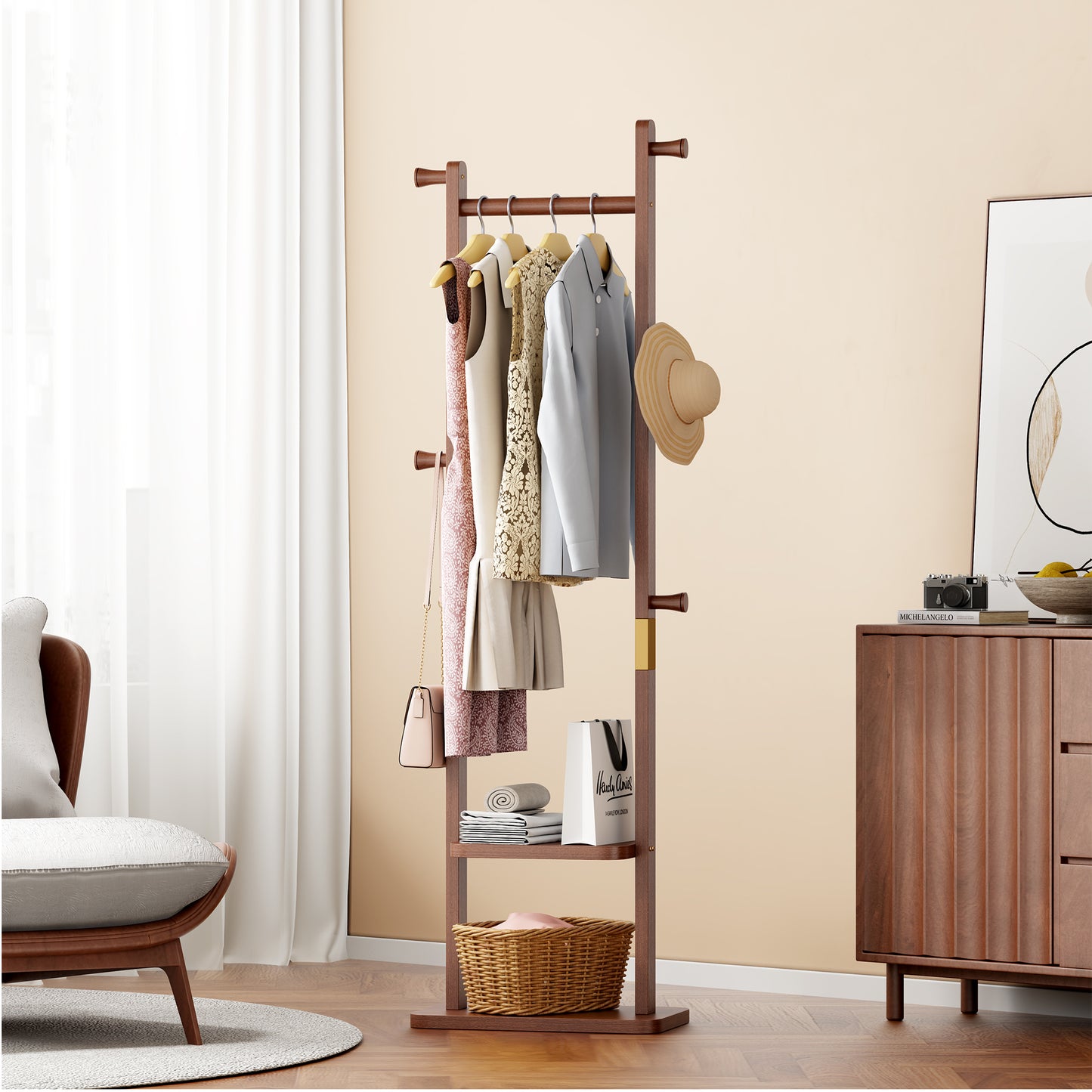 Coat Racks solid wood hanger 23.6* 11*70.8in Solid environmental protection easy to assemble beautiful can be placed in the bedroom/entrance/living room (Walnut) image 3