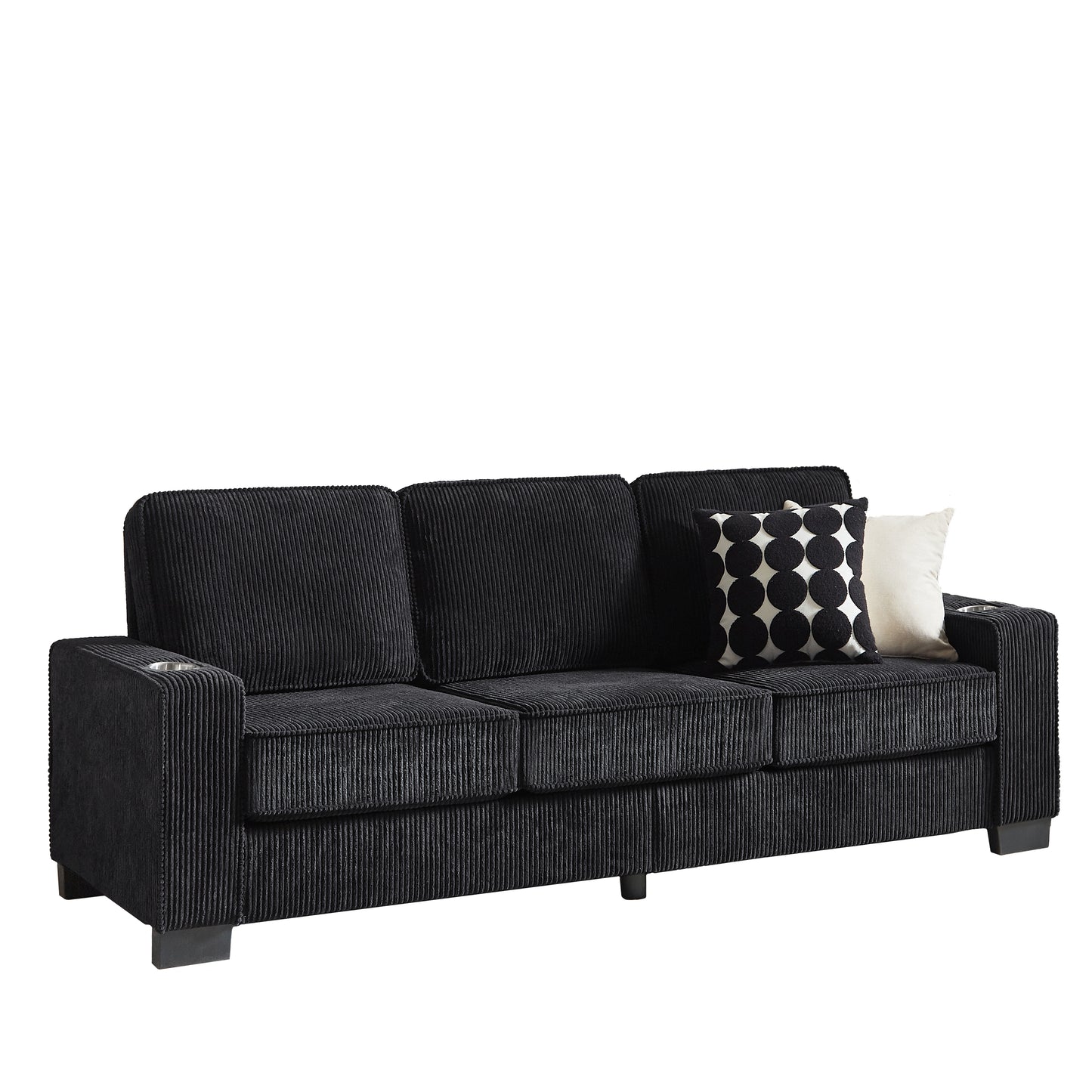 83.86"Corduroy Fabric sofa,Modern Compressed Couch,3-Seater Sofa, Furniture for Living Room,Bedroom,office,Black image 12