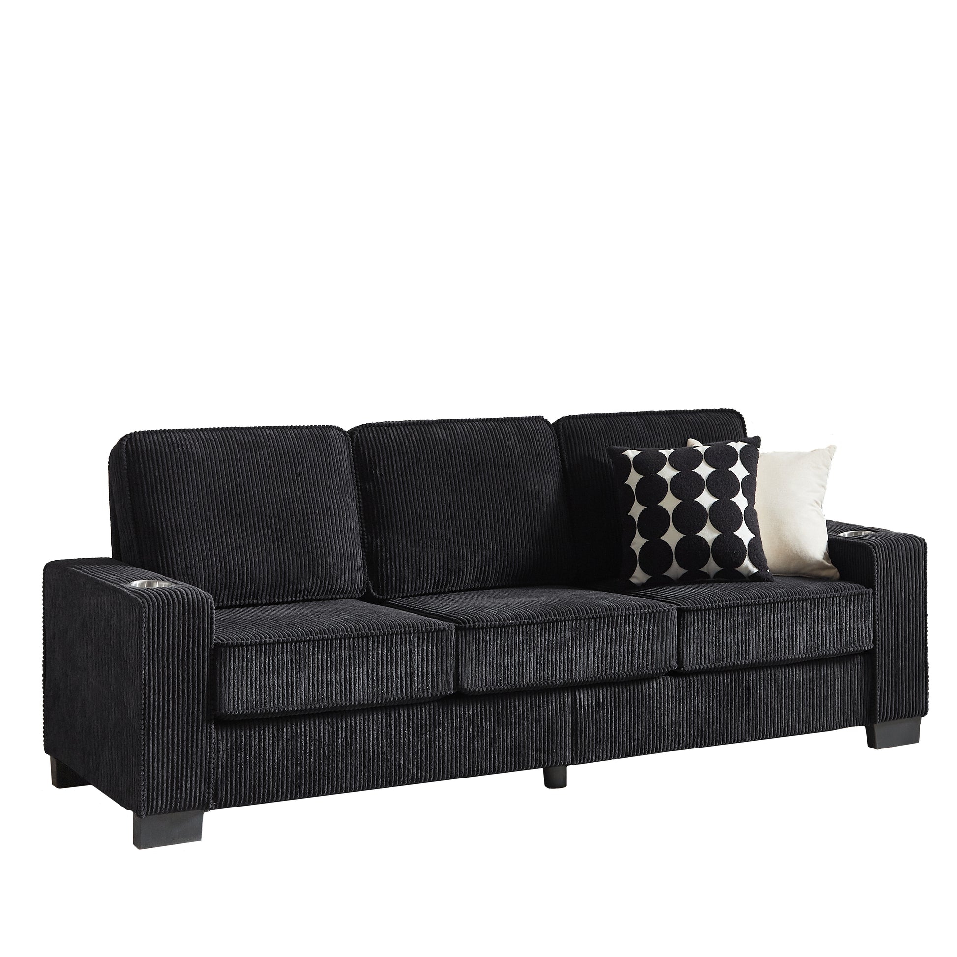 83.86"Corduroy Fabric sofa,Modern Compressed Couch,3-Seater Sofa, Furniture for Living Room,Bedroom,office,Black image 12