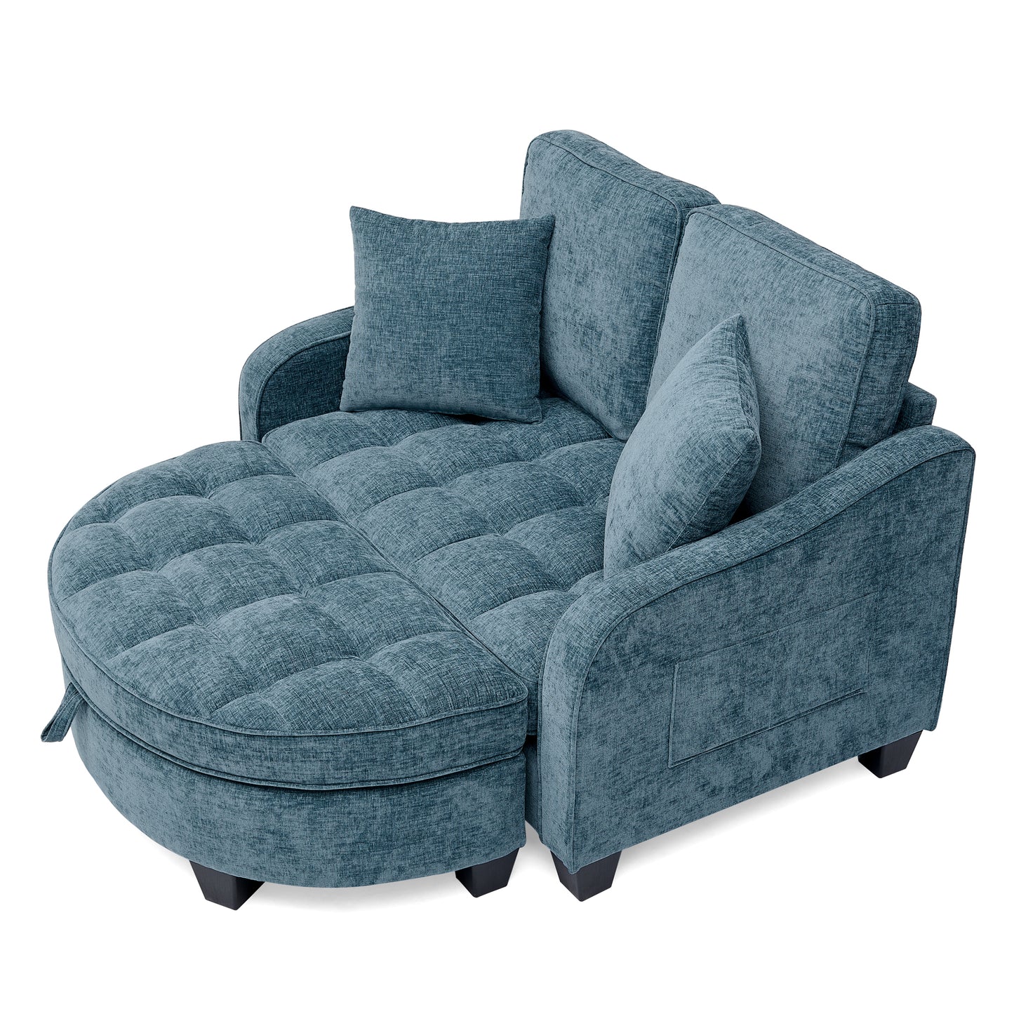 Two-seater sofa, double sofa chaise longue, with irregular armrests and backrests, footrest with storage space, comes with two small throw pillows, suitable for living room and bedroom -Blue image 12