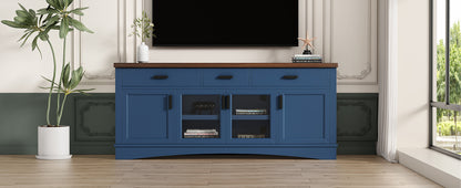 Modern Blue TV Console, 67" Width TV Stand, Glass Doors & Storage Drawers, Adjustable Shelves (Old SKU:N779P296233B) image 6