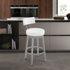Dalza Swivel Counter Stool in Cloud Finish with White Faux Leather