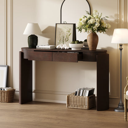 TREXM Entryway Table with Natural Wood Grain Finish, Console Table with Fluted Design, Oval Top and 2 Drawers for Entryway and Living Room (Espresso) image 12
