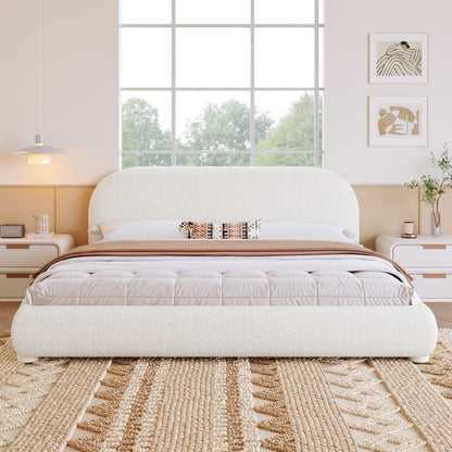 Cream Style Fabric Upholstered Bed, Simple Modern Bedroom Double Bed,King image 1