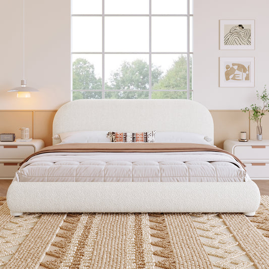 Cream Style Fabric Upholstered Bed, Simple Modern Bedroom Double Bed,King image 1