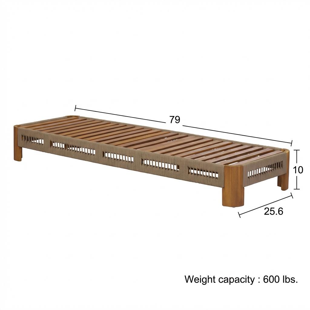 Acacia Wood Outdoor Chaise Lounge with Adjustable Backrest, Handwoven Rope Accents, Weather-Resistant Patio Recliner for Poolside, Backyard & Deck, Natural Wood Finish image 11