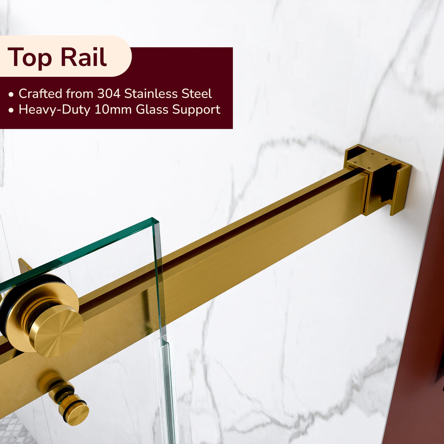 56"-60"W x 80"H Frameless Double Sliding Shower Door, 3/8 inches (10mm) Thick SGCC Tempered Glass Door, Brushed Gold image 8