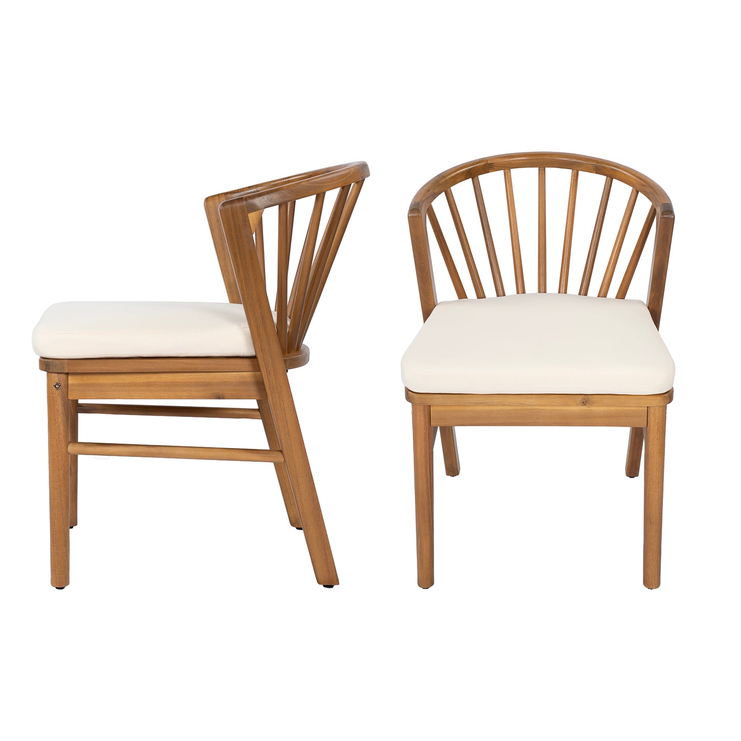 Outdoor Dining Chairs Set of 2, Acacia Wood Patio Chairs with Cream Washable Cushion,for Backyard, Poolside, Garden,Teak image 4