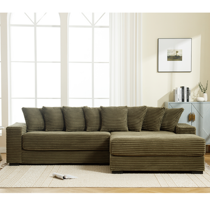 [NEW ARRIVED] [VIDEO PROVIDED] Oversized Two-Piece Couches, L Shaped Sofa, Corduroy, Right Chaise Daybed,with Armrests,Eight Throw Pillows,Corner Sofa,Easy To Assemble, Green image 8