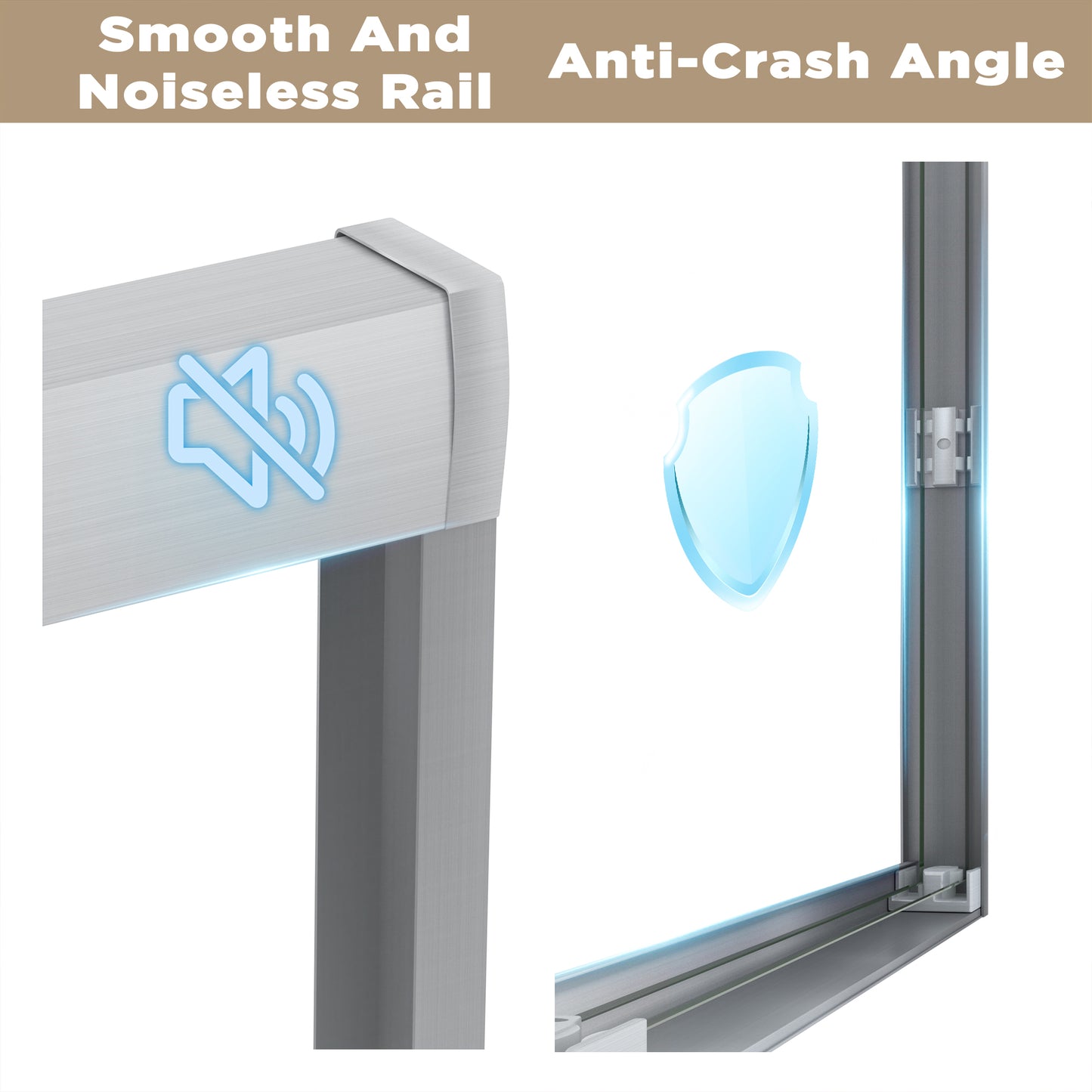 44-48" x 72" Tempered Glass with Explosion Proof Film, Aluminum Frame Double Sliding Shower Door, "1/4 (6 mm), Stainless Steel handle,Brushed Nickel image 5