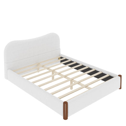 Queen Size Upholstered Platform Bed with Wood Supporting Feet, White image 12