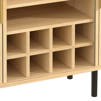 28" Fluted Wine Bar Cabinet with 8-Grid Wine Rack, 5-Level Adjustable Shelves, 2 Glass Holders, Smoothly Sliding Tambour Doors, 4 Hidden Storage Space on the Side,Modern Liquor Coffee Station, Natural image 9