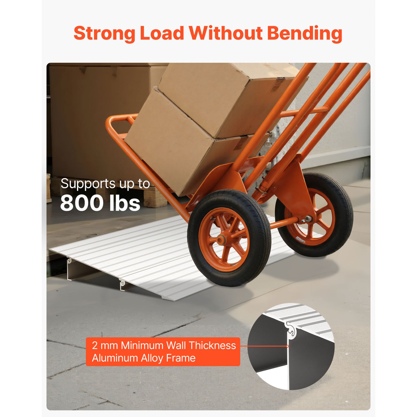 Door Threshold Ramp, 2 inch Rise, Aluminum Alloy Threshold Ramp Rated 800 lbs Load Capacity, Handicap Ramps for Home Steps for Wheelchair, Scooters, Power Chairs, Walkers, Bicycle, Tricycle image 6