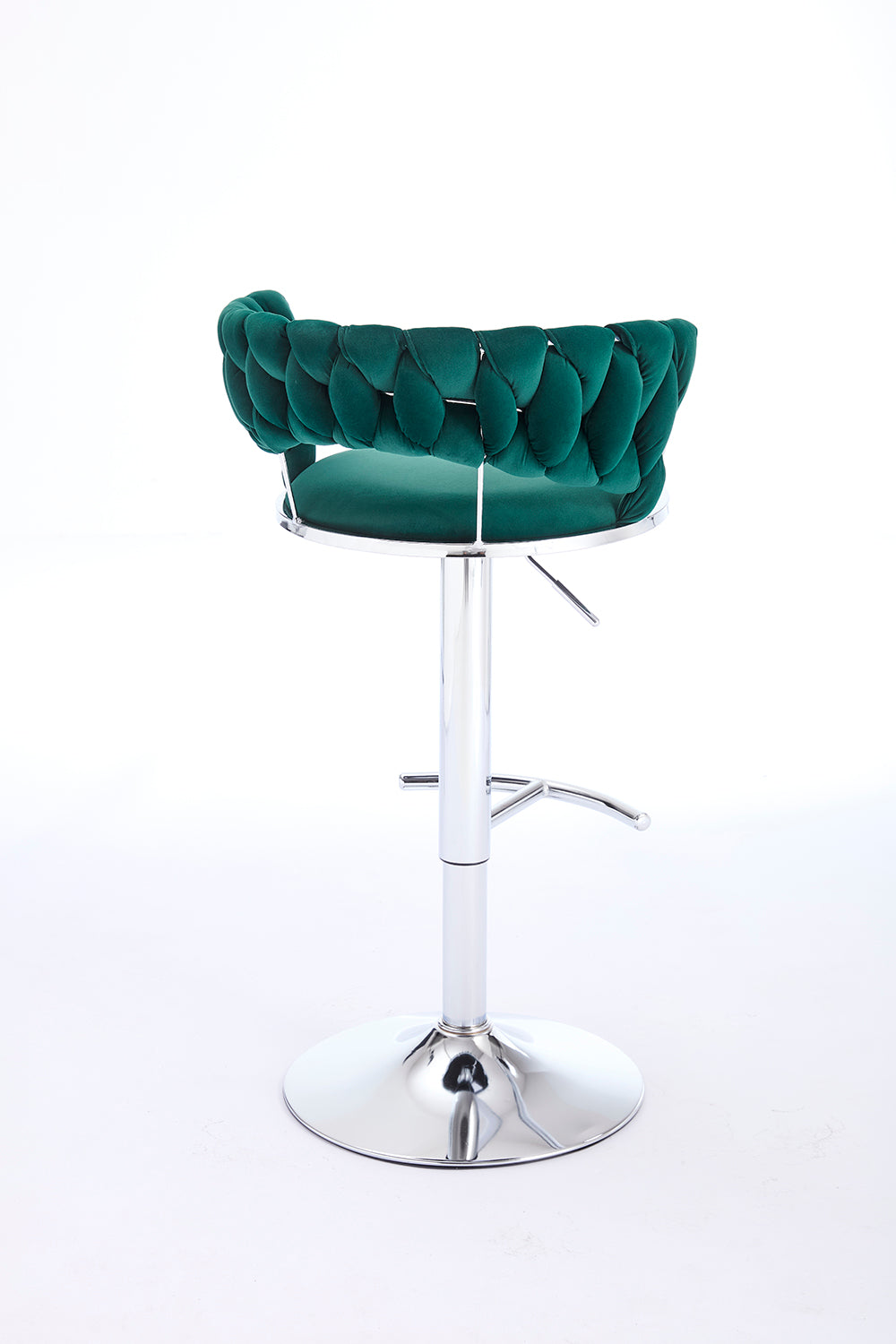 Set of 2 Bar Stools,with Chrome Footrest and Base Swivel Height Adjustable Mechanical Lifting Velvet + Chrome Leg Simple Bar Stool-GREEN image 8