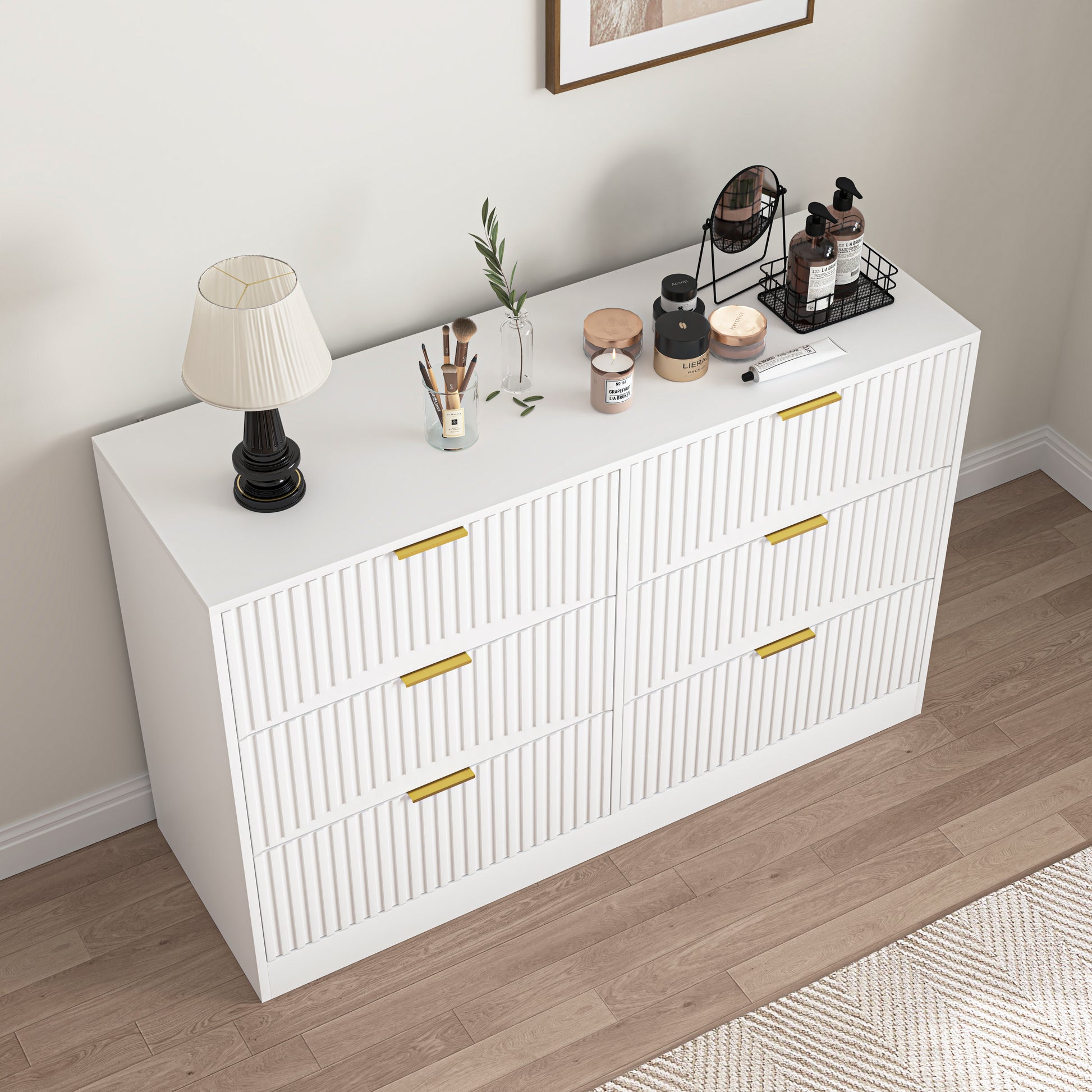 Modern 6-Drawer Dresser, Chest of Drawers for Bedroom, Living Room, Hallway, and Entryway - Large Storage Cabinet, White,Drawer panel with wavy patterns image 6
