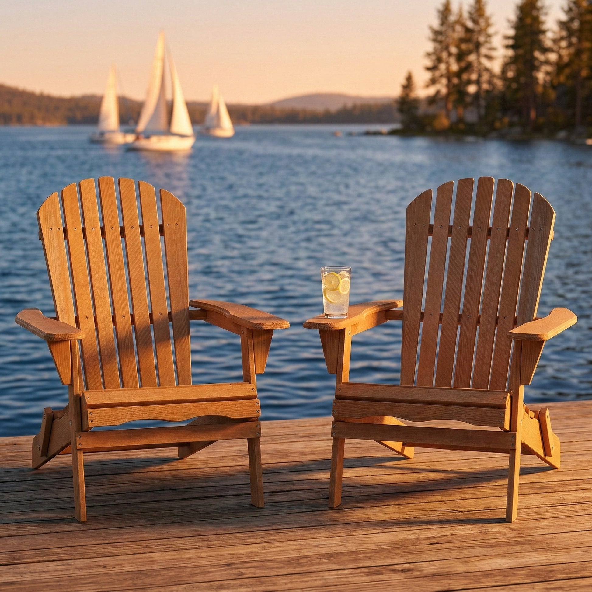 Outdoor Wooden Folding Adirondack Chair Set of 2 with Pre-Assembled BackRest, Wood Patio Chair for Garden Backyard Porch Pool Deck Firepit image 9