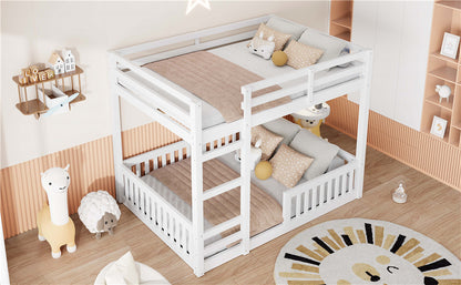 Full over Full Wood Bunk Bed with Ladder and Guardrails, White image 4