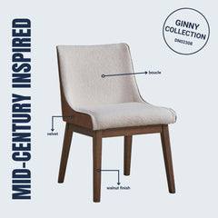 Ginny White Boucle, Brown Velvet & Walnut Finish Side Chair (Set of 2)