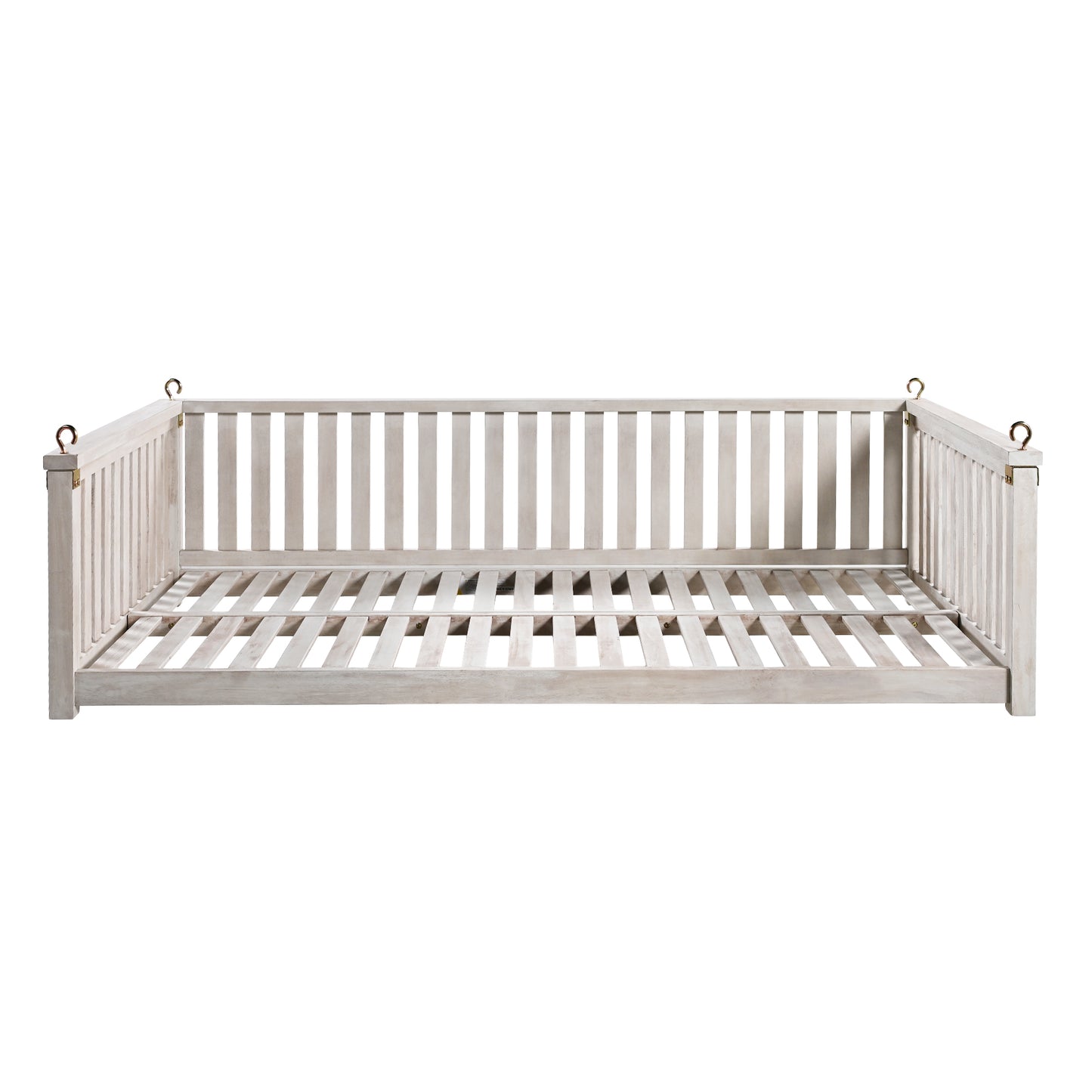 TOPMAX Patio Minimalist Twin Size Garden Swing Bed Wood Porch Swing with Ropes for Backyard, Safe Sloped Design, White image 12
