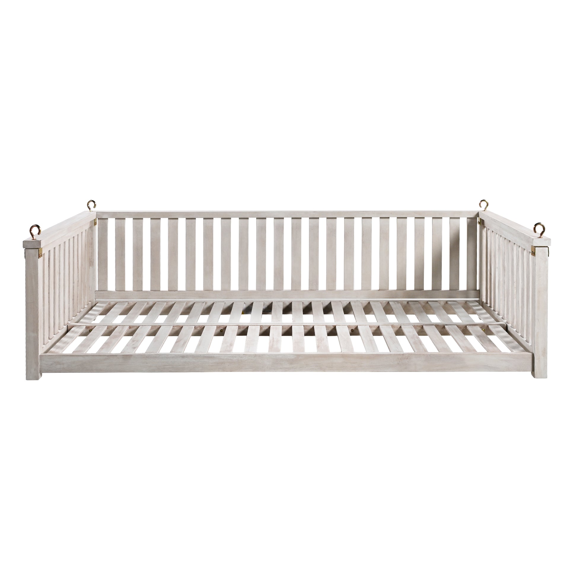 TOPMAX Patio Minimalist Twin Size Garden Swing Bed Wood Porch Swing with Ropes for Backyard, Safe Sloped Design, White image 12