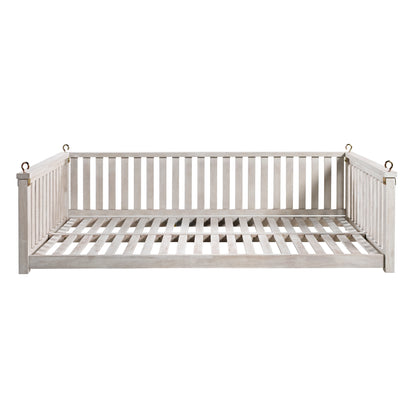 TOPMAX Patio Minimalist Twin Size Garden Swing Bed Wood Porch Swing with Ropes for Backyard, Safe Sloped Design, White image 12