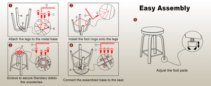 AILUNWALL Swivel Bar Stools Set of 2, Bar Height Backless 30″ Bar Stool, Fabric Upholstered Seat, Sturdy Wood Legs and Metal Footrest, Mid-Century Modern Island Stools for Home Bars, Restaurants, Blue image 10